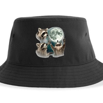 Raccoon 3 Racoons Howling At Moon Funny Weird Cursed Sustainable Bucket Hat