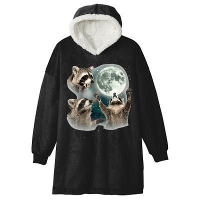 Raccoon 3 Racoons Howling At Moon Funny Weird Cursed Hooded Wearable Blanket