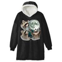 Raccoon 3 Racoons Howling At Moon Funny Weird Cursed Hooded Wearable Blanket