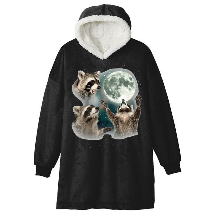 Raccoon 3 Racoons Howling At Moon Funny Weird Cursed Hooded Wearable Blanket