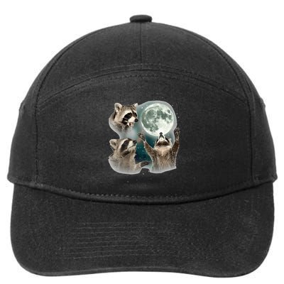 Raccoon 3 Racoons Howling At Moon Funny Weird Cursed 7-Panel Snapback Hat