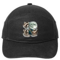 Raccoon 3 Racoons Howling At Moon Funny Weird Cursed 7-Panel Snapback Hat