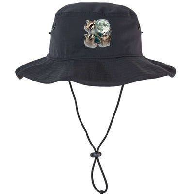 Raccoon 3 Racoons Howling At Moon Funny Weird Cursed Bucket Hat