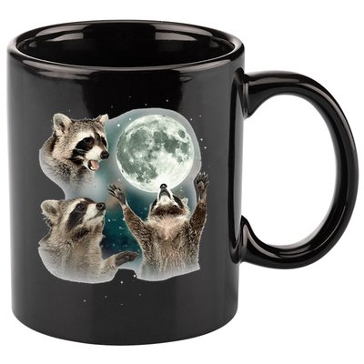 Raccoon 3 Racoons Howling At Moon Funny Weird Cursed 11oz C Handle Ceramic Mug
