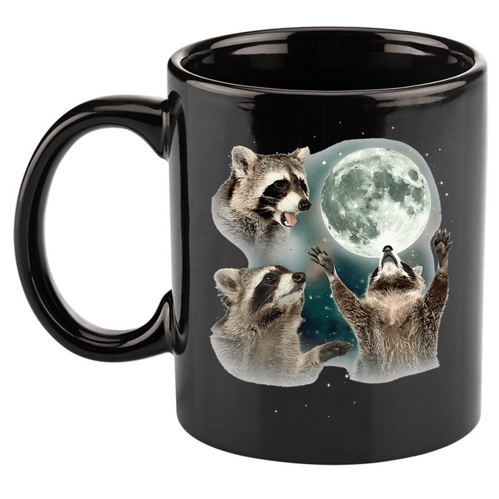 Raccoon 3 Racoons Howling At Moon Funny Weird Cursed 11oz C Handle Ceramic Mug
