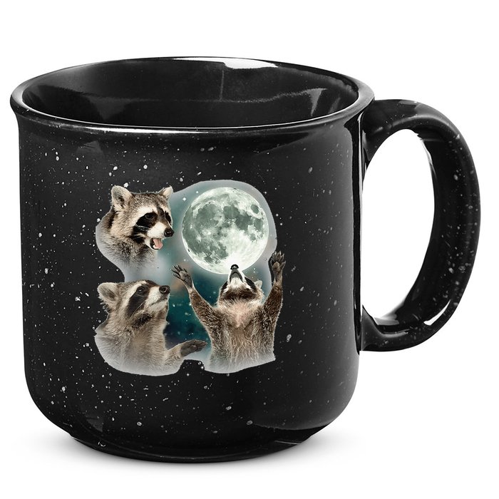 Raccoon 3 Racoons Howling At Moon Funny Weird Cursed 15oz Campfire Ceramic Mug
