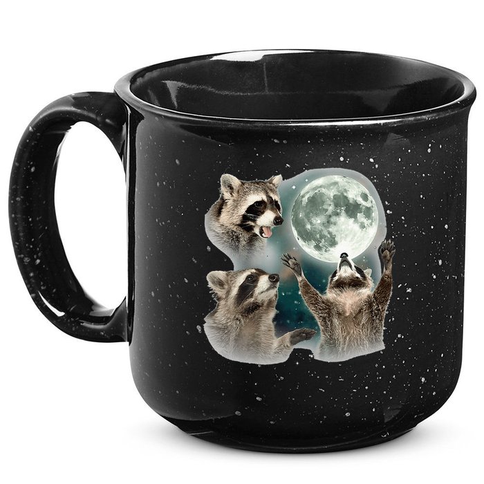 Raccoon 3 Racoons Howling At Moon Funny Weird Cursed 15oz Campfire Ceramic Mug