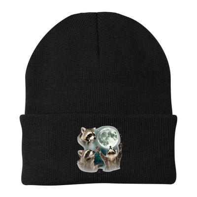 Raccoon 3 Racoons Howling At Moon Funny Weird Cursed Beanie
