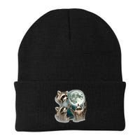 Raccoon 3 Racoons Howling At Moon Funny Weird Cursed Beanie