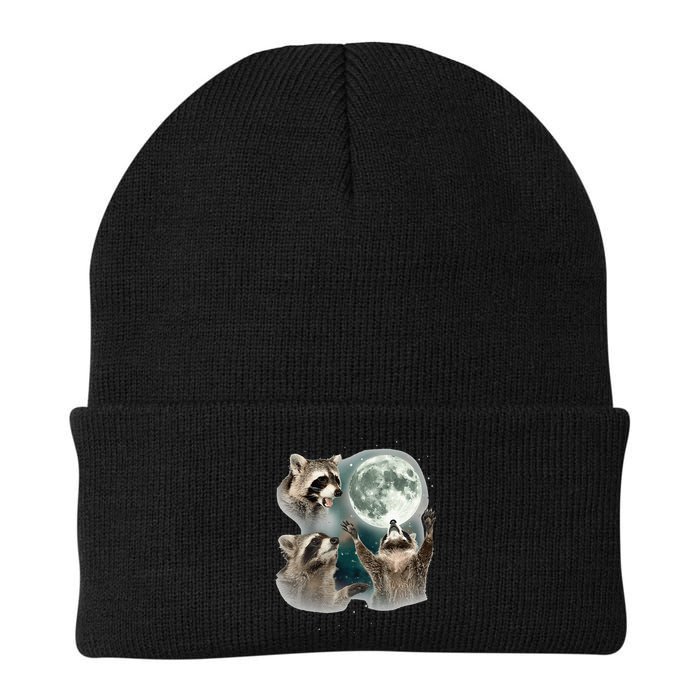 Raccoon 3 Racoons Howling At Moon Funny Weird Cursed Beanie