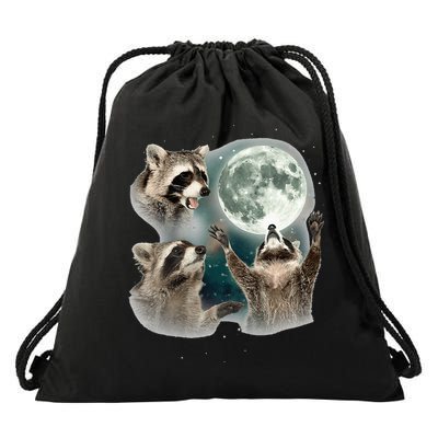 Raccoon 3 Racoons Howling At Moon Funny Weird Cursed Drawstring Bag