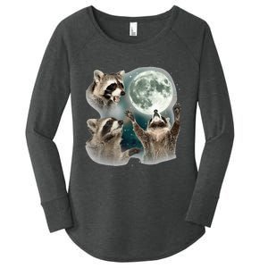 Raccoon 3 Racoons Howling At Moon Funny Weird Cursed Women's Perfect Tri Tunic Long Sleeve Shirt