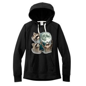 Raccoon 3 Racoons Howling At Moon Funny Weird Cursed Women's Fleece Hoodie