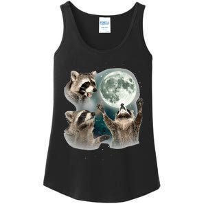 Raccoon 3 Racoons Howling At Moon Funny Weird Cursed Ladies Essential Tank