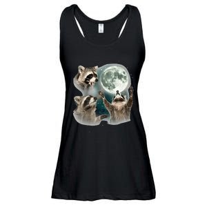 Raccoon 3 Racoons Howling At Moon Funny Weird Cursed Ladies Essential Flowy Tank