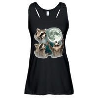 Raccoon 3 Racoons Howling At Moon Funny Weird Cursed Ladies Essential Flowy Tank