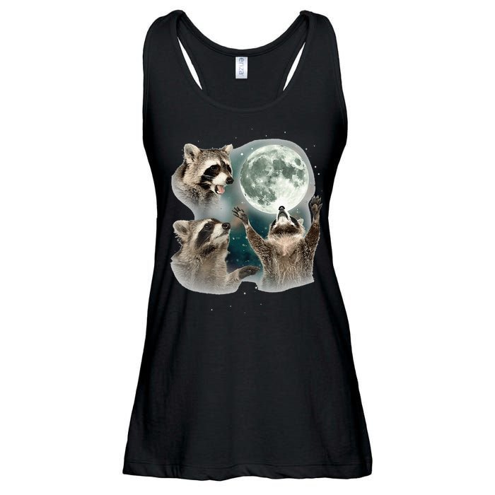 Raccoon 3 Racoons Howling At Moon Funny Weird Cursed Ladies Essential Flowy Tank