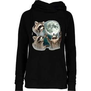 Raccoon 3 Racoons Howling At Moon Funny Weird Cursed Womens Funnel Neck Pullover Hood