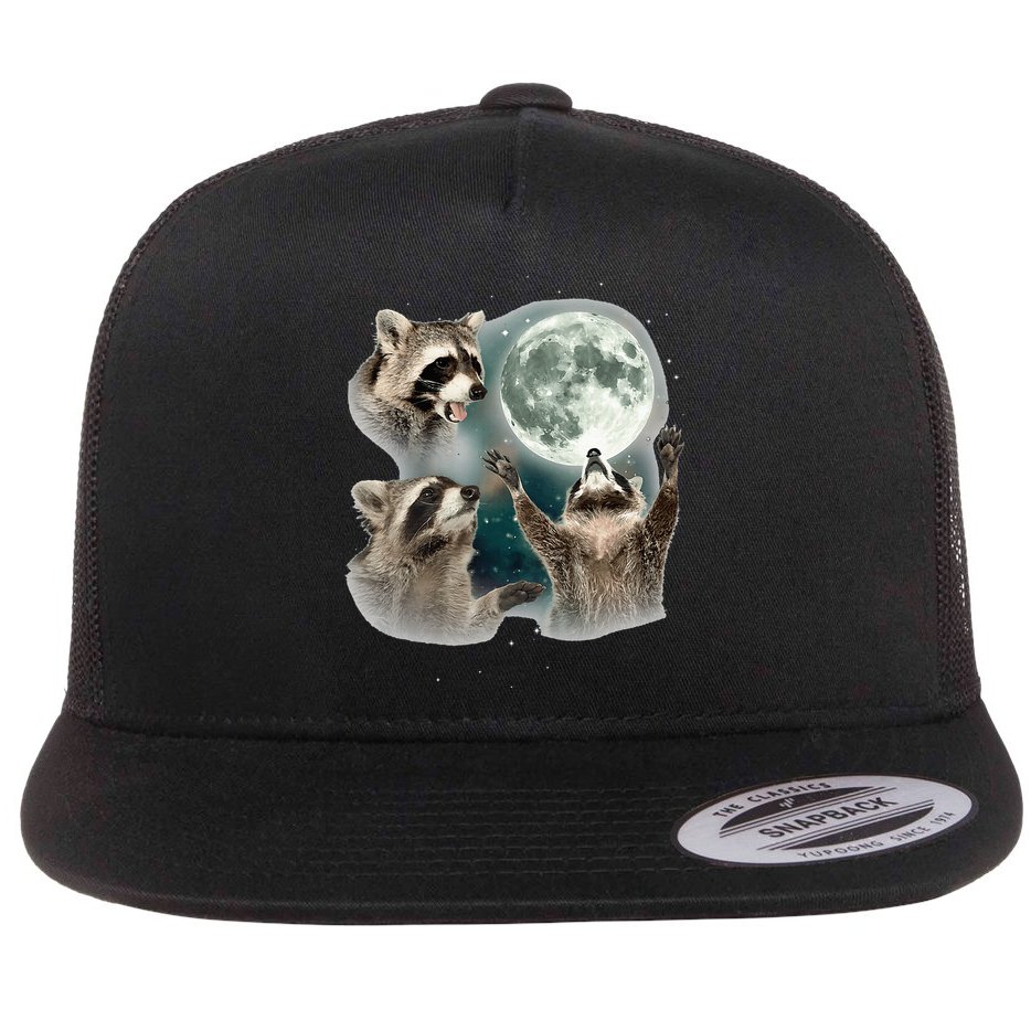 Raccoon 3 Racoons Howling At Moon Funny Weird Cursed Flatbill Hat