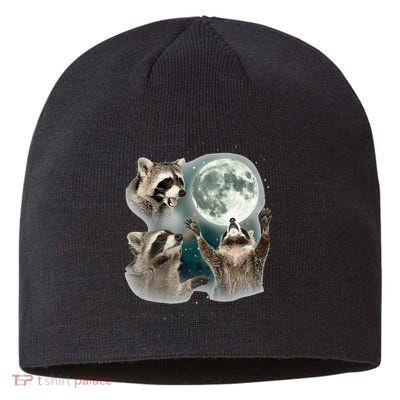 Raccoon 3 Racoons Howling At Moon Funny Weird Cursed Sustainable Beanie