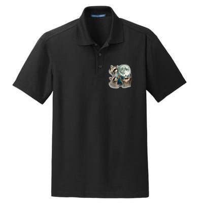 Raccoon 3 Racoons Howling At Moon Funny Weird Cursed Dry Zone Grid Polo