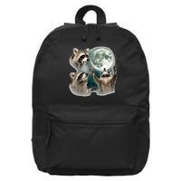 Raccoon 3 Racoons Howling At Moon Funny Weird Cursed 16 in Basic Backpack