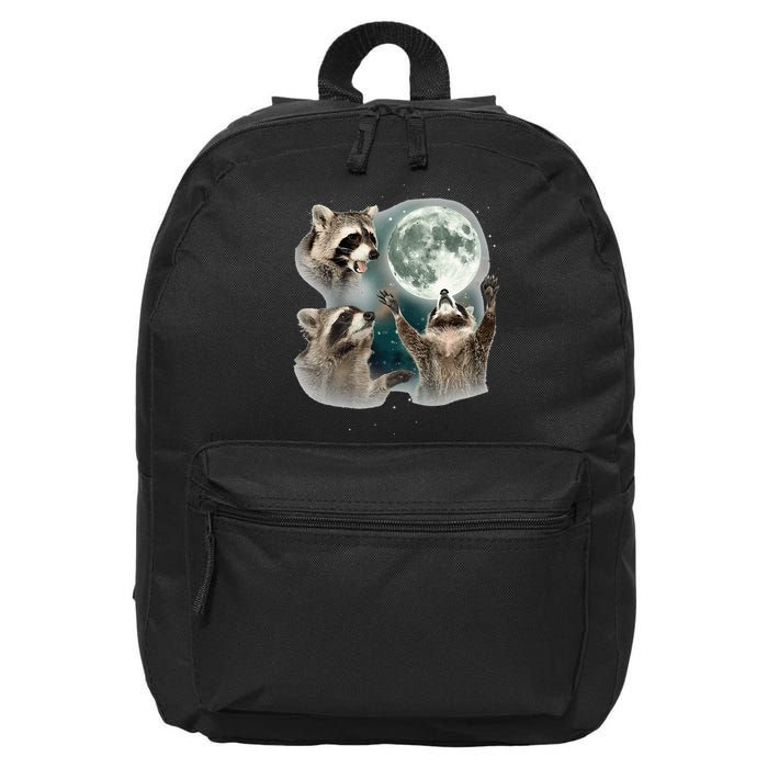 Raccoon 3 Racoons Howling At Moon Funny Weird Cursed 16 in Basic Backpack
