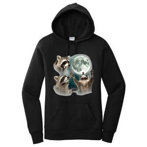 Raccoon 3 Racoons Howling At Moon Funny Weird Cursed Women's Pullover Hoodie