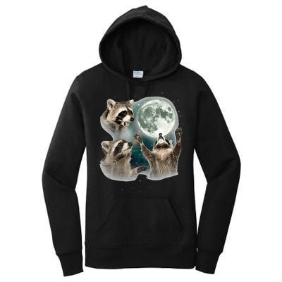 Raccoon 3 Racoons Howling At Moon Funny Weird Cursed Women's Pullover Hoodie
