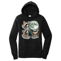 Raccoon 3 Racoons Howling At Moon Funny Weird Cursed Women's Pullover Hoodie