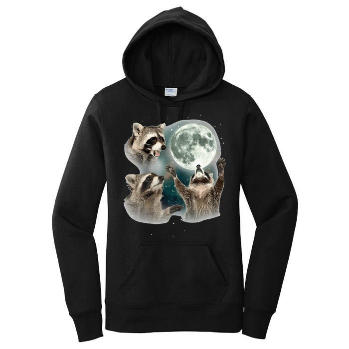Raccoon 3 Racoons Howling At Moon Funny Weird Cursed Women's Pullover Hoodie