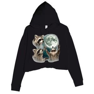 Raccoon 3 Racoons Howling At Moon Funny Weird Cursed Crop Fleece Hoodie