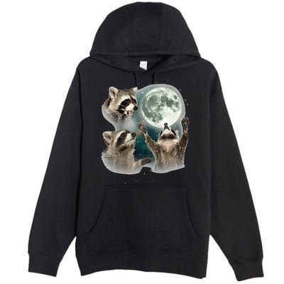 Raccoon 3 Racoons Howling At Moon Funny Weird Cursed Premium Pullover Hoodie