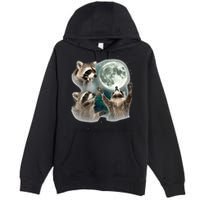 Raccoon 3 Racoons Howling At Moon Funny Weird Cursed Premium Pullover Hoodie
