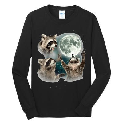 Raccoon 3 Racoons Howling At Moon Funny Weird Cursed Tall Long Sleeve T-Shirt