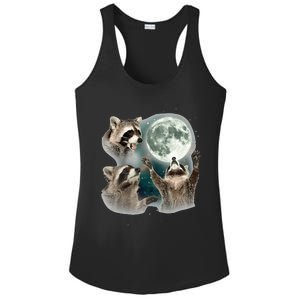 Raccoon 3 Racoons Howling At Moon Funny Weird Cursed Ladies PosiCharge Competitor Racerback Tank