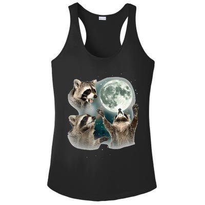 Raccoon 3 Racoons Howling At Moon Funny Weird Cursed Ladies PosiCharge Competitor Racerback Tank