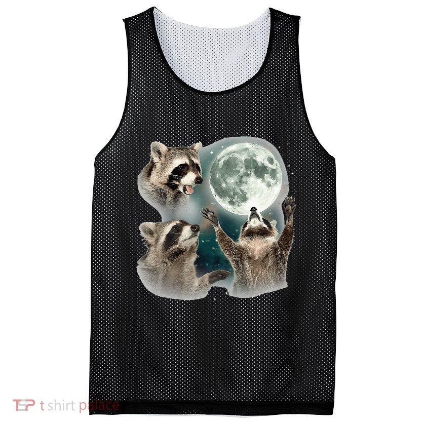 Raccoon 3 Racoons Howling At Moon Funny Weird Cursed Mesh Reversible Basketball Jersey Tank