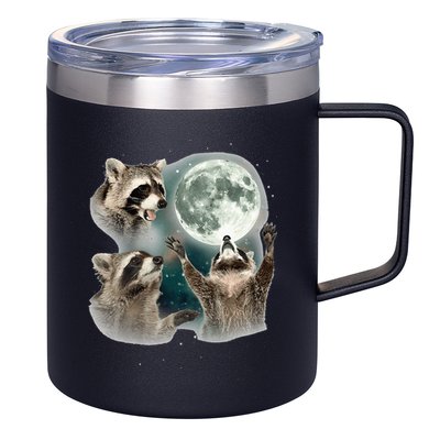Raccoon 3 Racoons Howling At Moon Funny Weird Cursed 12oz Stainless Steel Coffee Mug