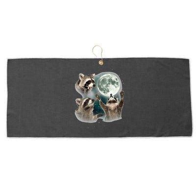 Raccoon 3 Racoons Howling At Moon Funny Weird Cursed Large Microfiber Waffle Golf Towel