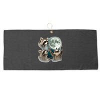 Raccoon 3 Racoons Howling At Moon Funny Weird Cursed Large Microfiber Waffle Golf Towel