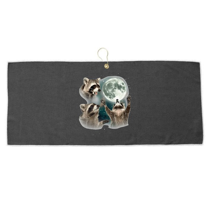 Raccoon 3 Racoons Howling At Moon Funny Weird Cursed Large Microfiber Waffle Golf Towel