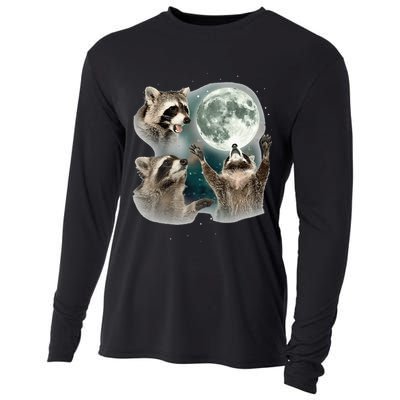 Raccoon 3 Racoons Howling At Moon Funny Weird Cursed Cooling Performance Long Sleeve Crew