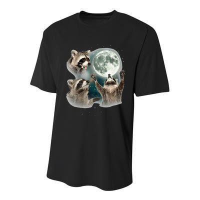 Raccoon 3 Racoons Howling At Moon Funny Weird Cursed Youth Performance Sprint T-Shirt