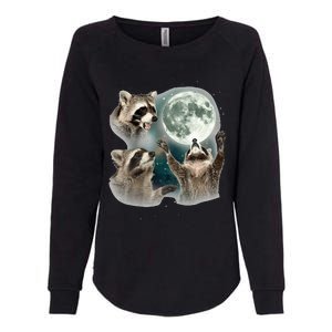 Raccoon 3 Racoons Howling At Moon Funny Weird Cursed Womens California Wash Sweatshirt