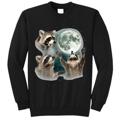 Raccoon 3 Racoons Howling At Moon Funny Weird Cursed Tall Sweatshirt