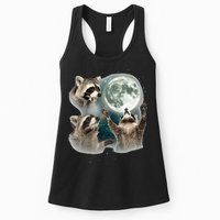Raccoon 3 Racoons Howling At Moon Funny Weird Cursed Womens Tank Top