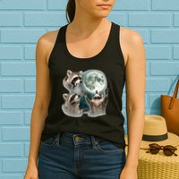 Raccoon 3 Racoons Howling At Moon Funny Weird Cursed Womens Tank Top