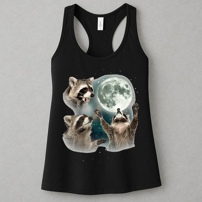 Raccoon 3 Racoons Howling At Moon Funny Weird Cursed Womens Tank Top