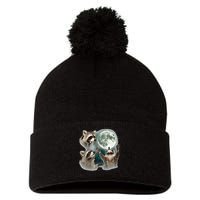 Raccoon 3 Racoons Howling At Moon Funny Weird Cursed Pom Pom 12in Knit Beanie